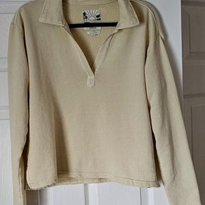 C&C  California Sunwashed french terry pullover for women in cream size Small